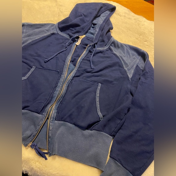 FP Movement by Free People Jackets & Blazers - FP movement by Free People boho distressed blue zip up hooded sweater size S